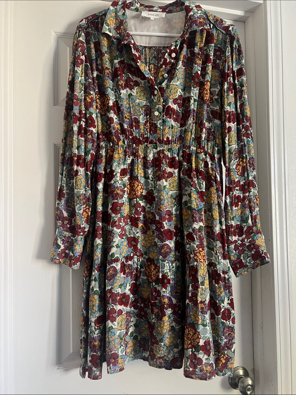 ba&sh Burgundy Floral Long-Sleeve Dress